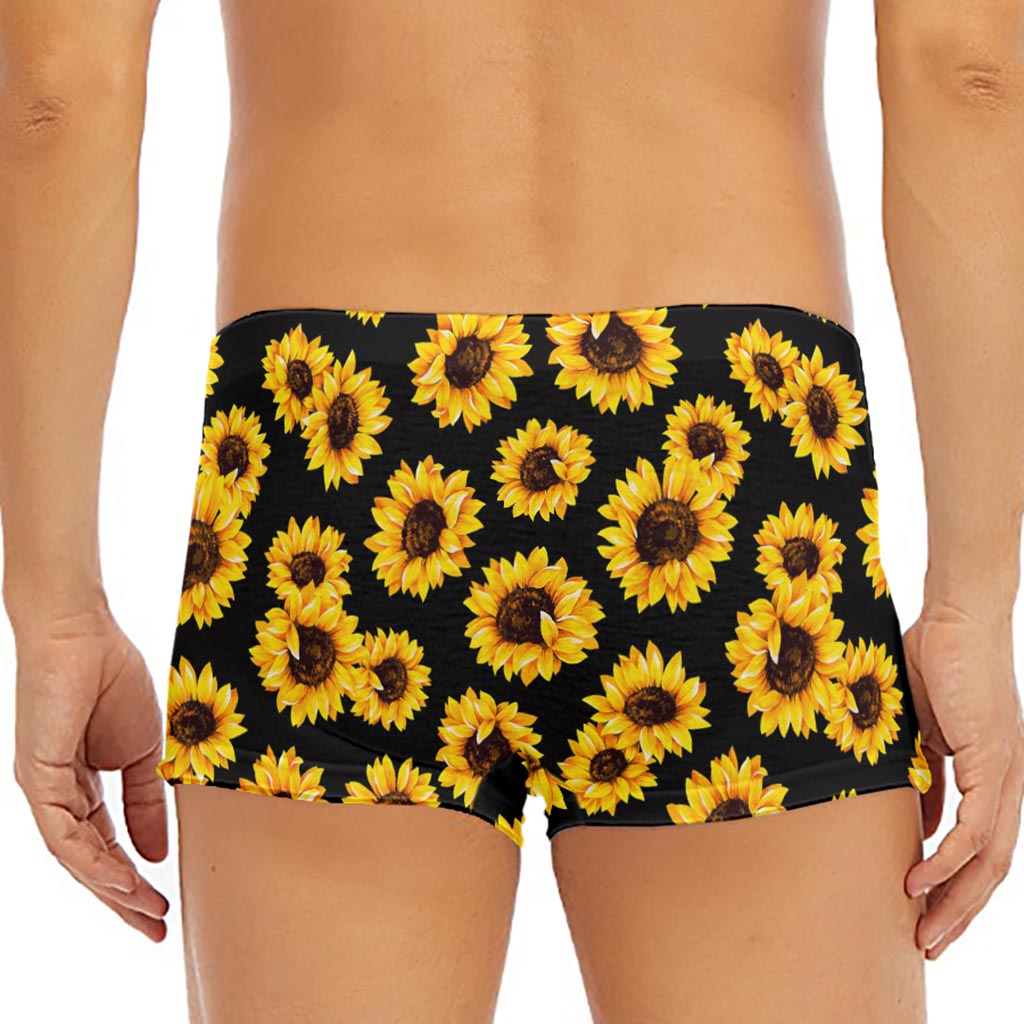 Black Sunflower Pattern Print Men's Short Boxer Briefs