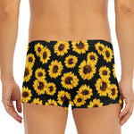 Black Sunflower Pattern Print Men's Short Boxer Briefs