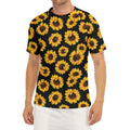 Black Sunflower Pattern Print Men's Short Sleeve Rash Guard