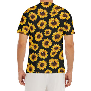 Black Sunflower Pattern Print Men's Short Sleeve Rash Guard