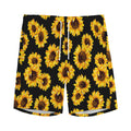 Black Sunflower Pattern Print Men's Athletic Shorts