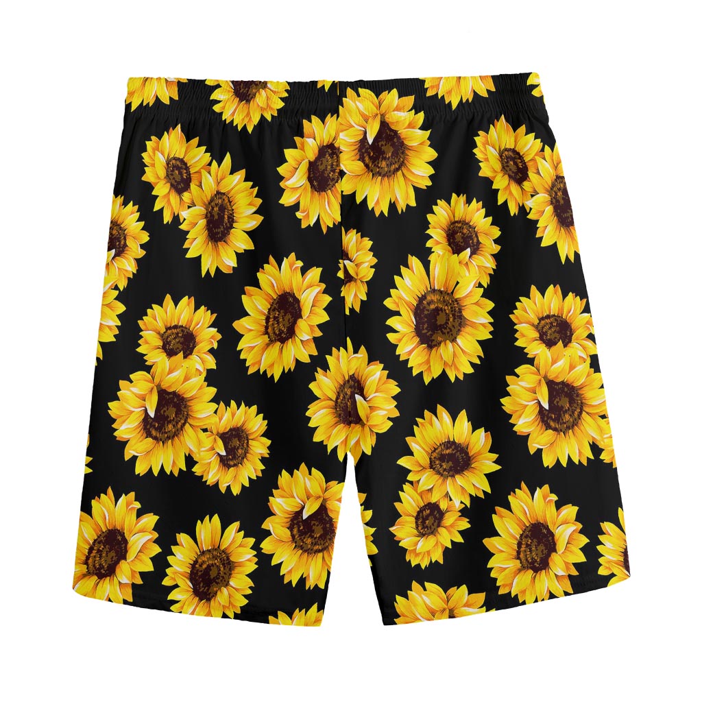 Black Sunflower Pattern Print Men's Sports Shorts