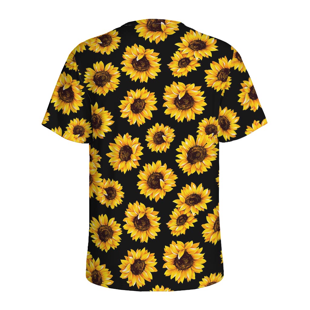 Black Sunflower Pattern Print Men's Sports T-Shirt