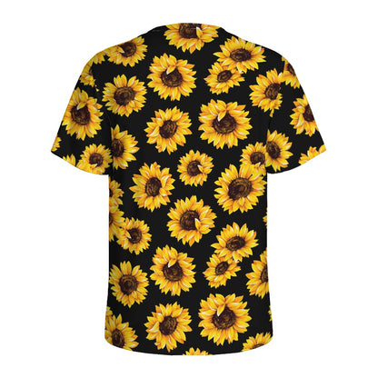 Black Sunflower Pattern Print Men's Sports T-Shirt