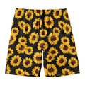 Black Sunflower Pattern Print Men's Swim Trunks