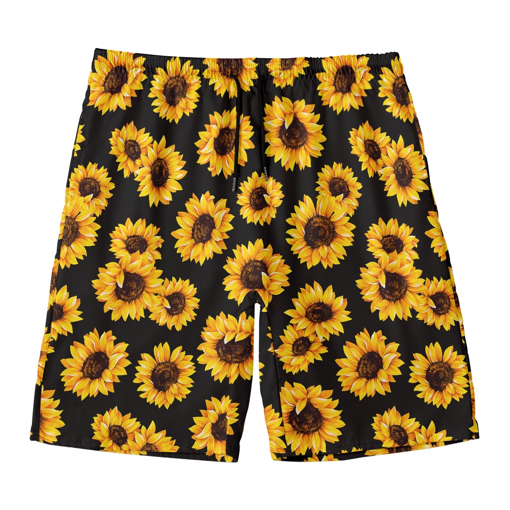 Black Sunflower Pattern Print Men's Swim Trunks