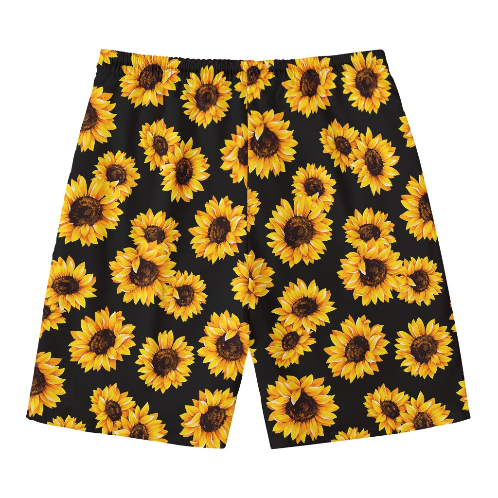 Black Sunflower Pattern Print Men's Swim Trunks