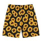 Black Sunflower Pattern Print Men's Swim Trunks
