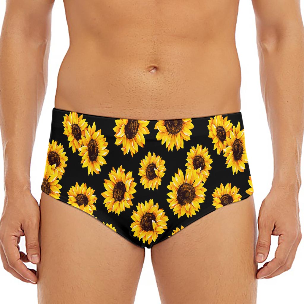 Black Sunflower Pattern Print Men's Triangle Swim Briefs