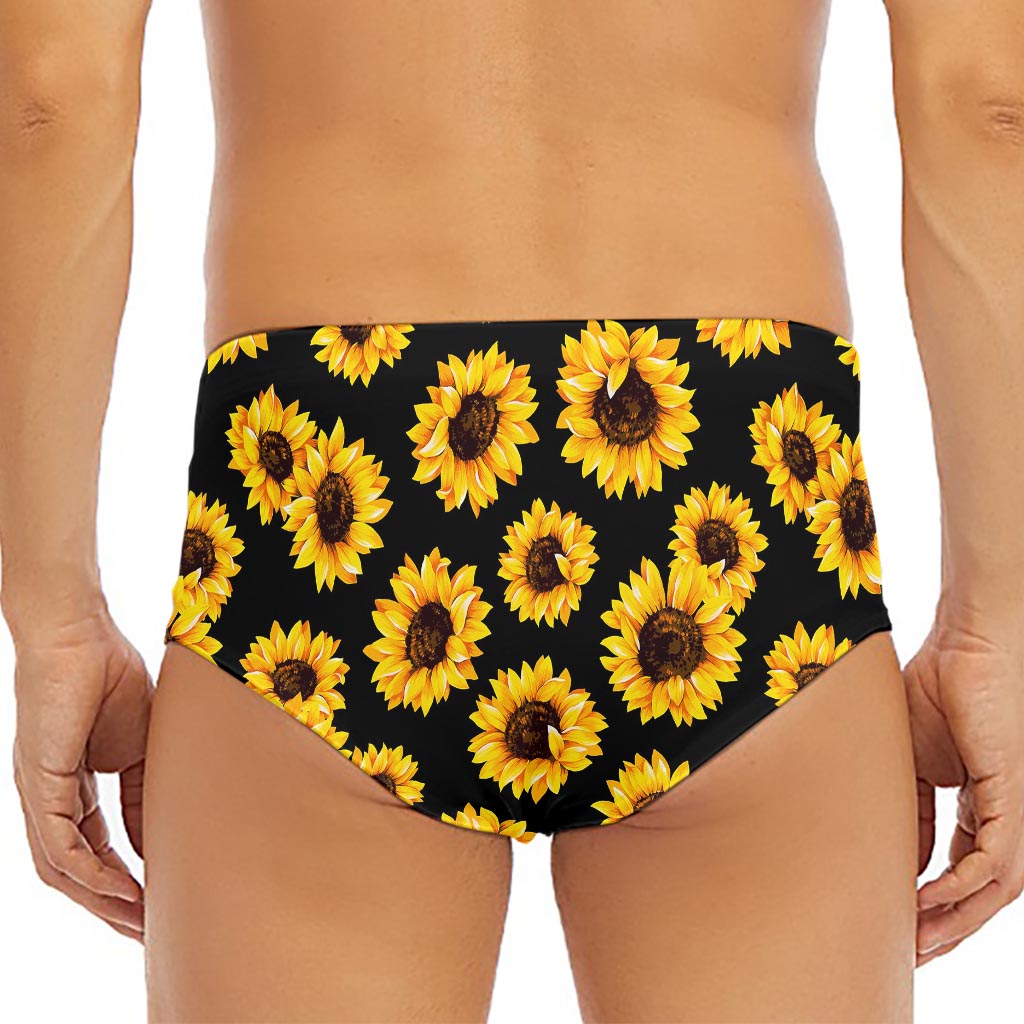 Black Sunflower Pattern Print Men's Triangle Swim Briefs