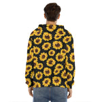 Black Sunflower Pattern Print Men's Velvet Pullover Hoodie