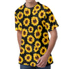 Black Sunflower Pattern Print Men's Velvet T-Shirt
