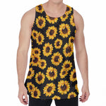 Black Sunflower Pattern Print Men's Velvet Tank Top