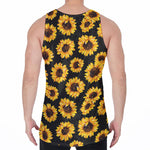 Black Sunflower Pattern Print Men's Velvet Tank Top
