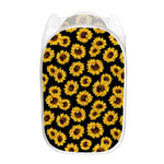 Black Sunflower Pattern Print Mesh Laundry Hamper