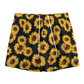 Black Sunflower Pattern Print Mesh Shorts