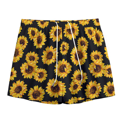 Black Sunflower Pattern Print Mesh Shorts
