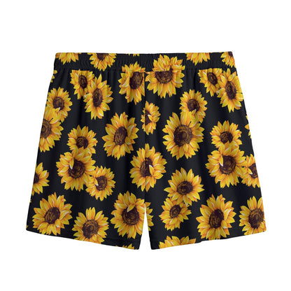 Black Sunflower Pattern Print Mesh Shorts