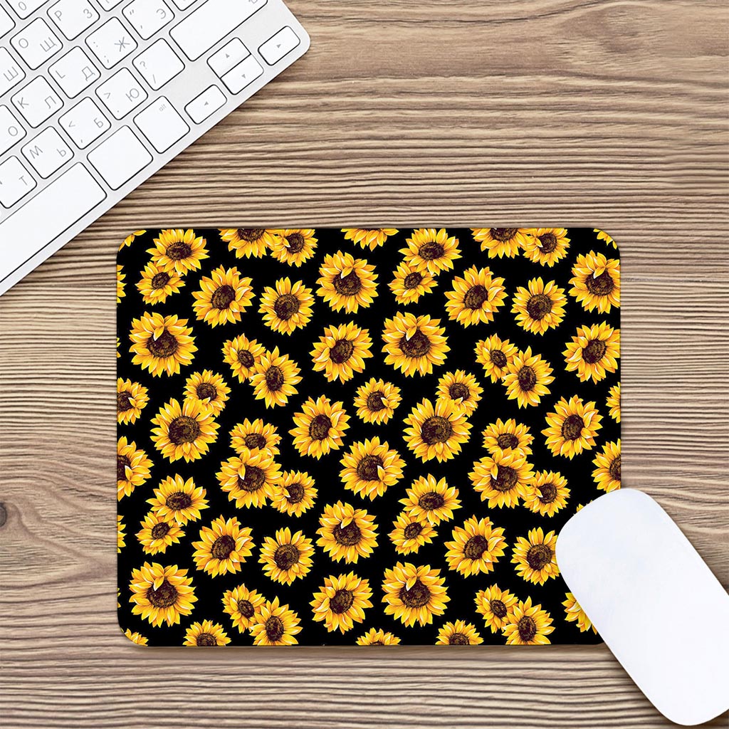 Black Sunflower Pattern Print Mouse Pad