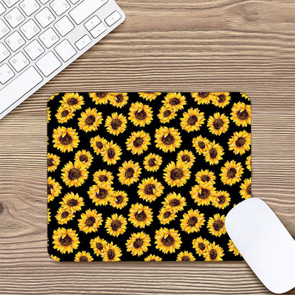 Black Sunflower Pattern Print Mouse Pad