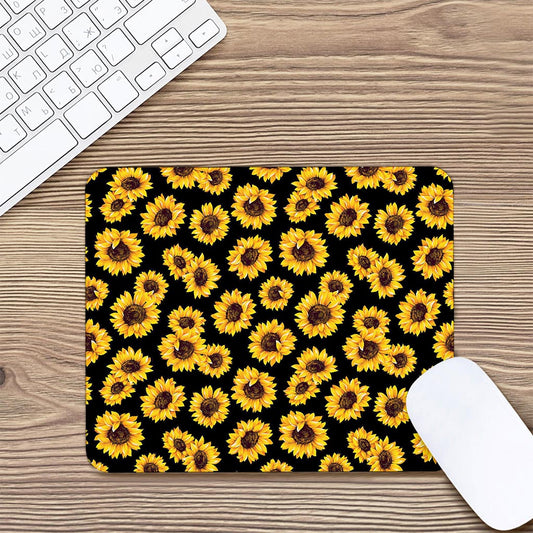 Black Sunflower Pattern Print Mouse Pad