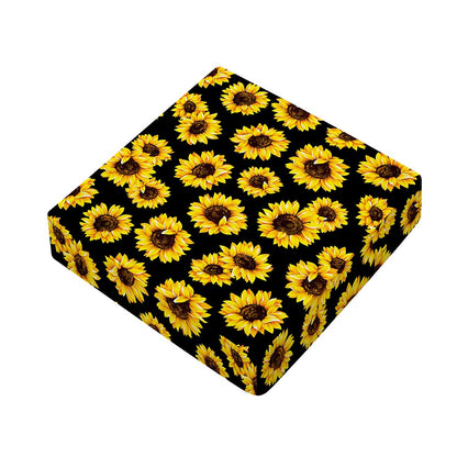 Black Sunflower Pattern Print Outdoor Seat Cushion Cover