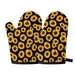 Black Sunflower Pattern Print Oven Mitts