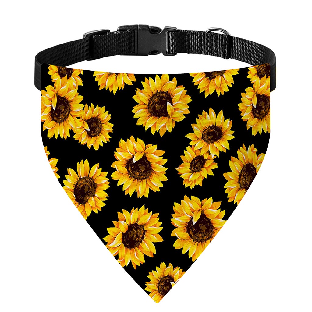 Black Sunflower Pattern Print Over The Collar Dog Bandana