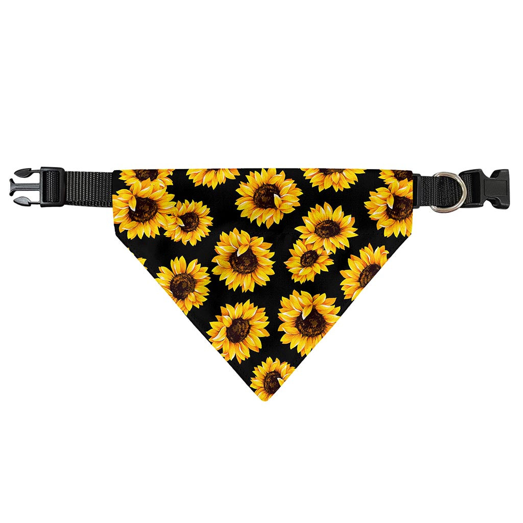 Black Sunflower Pattern Print Over The Collar Dog Bandana