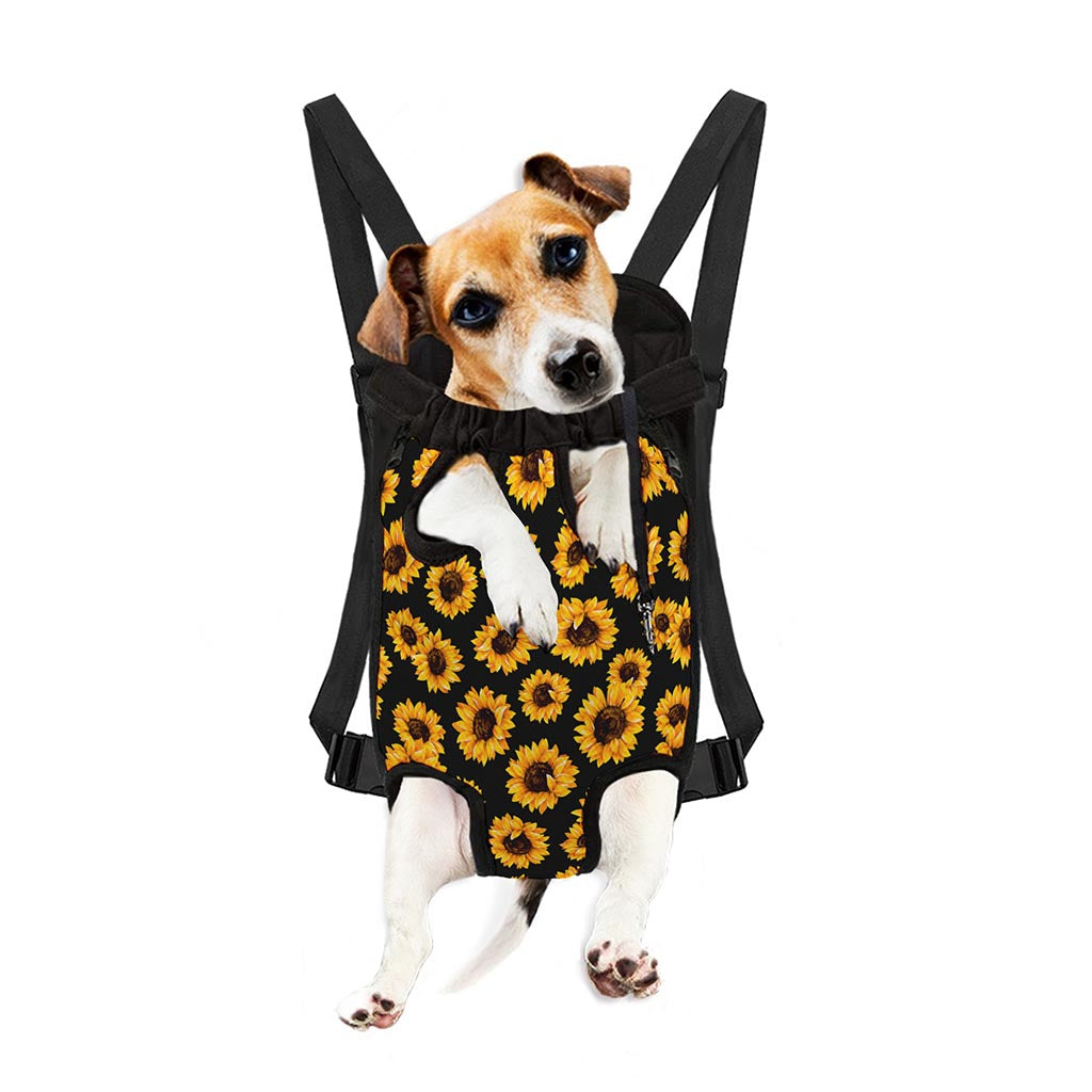 Black Sunflower Pattern Print Pet Carrier Backpack