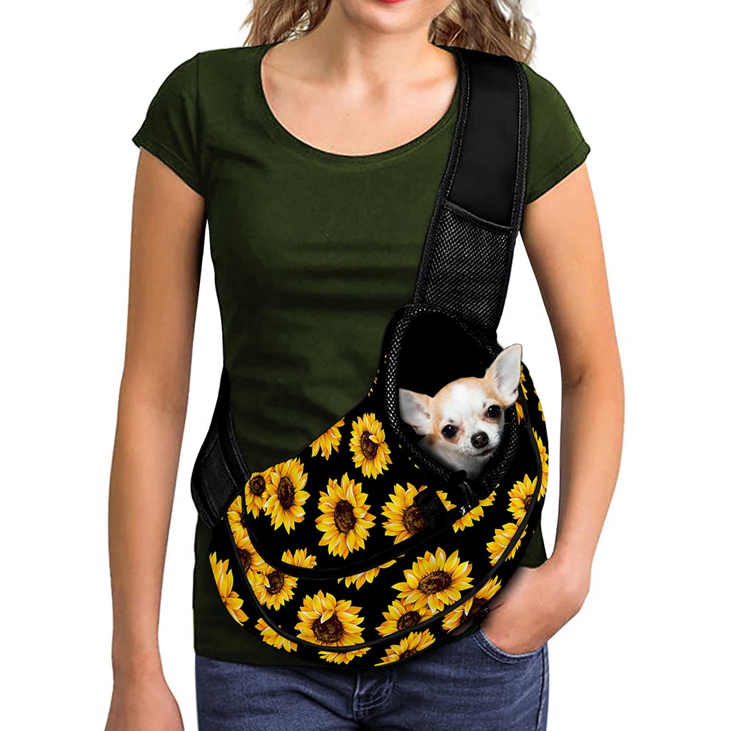 Black Sunflower Pattern Print Pet Sling Carrier