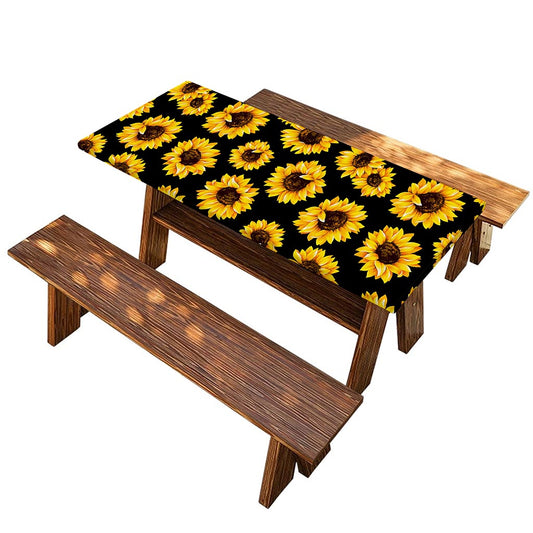 Black Sunflower Pattern Print Picnic Table Cover