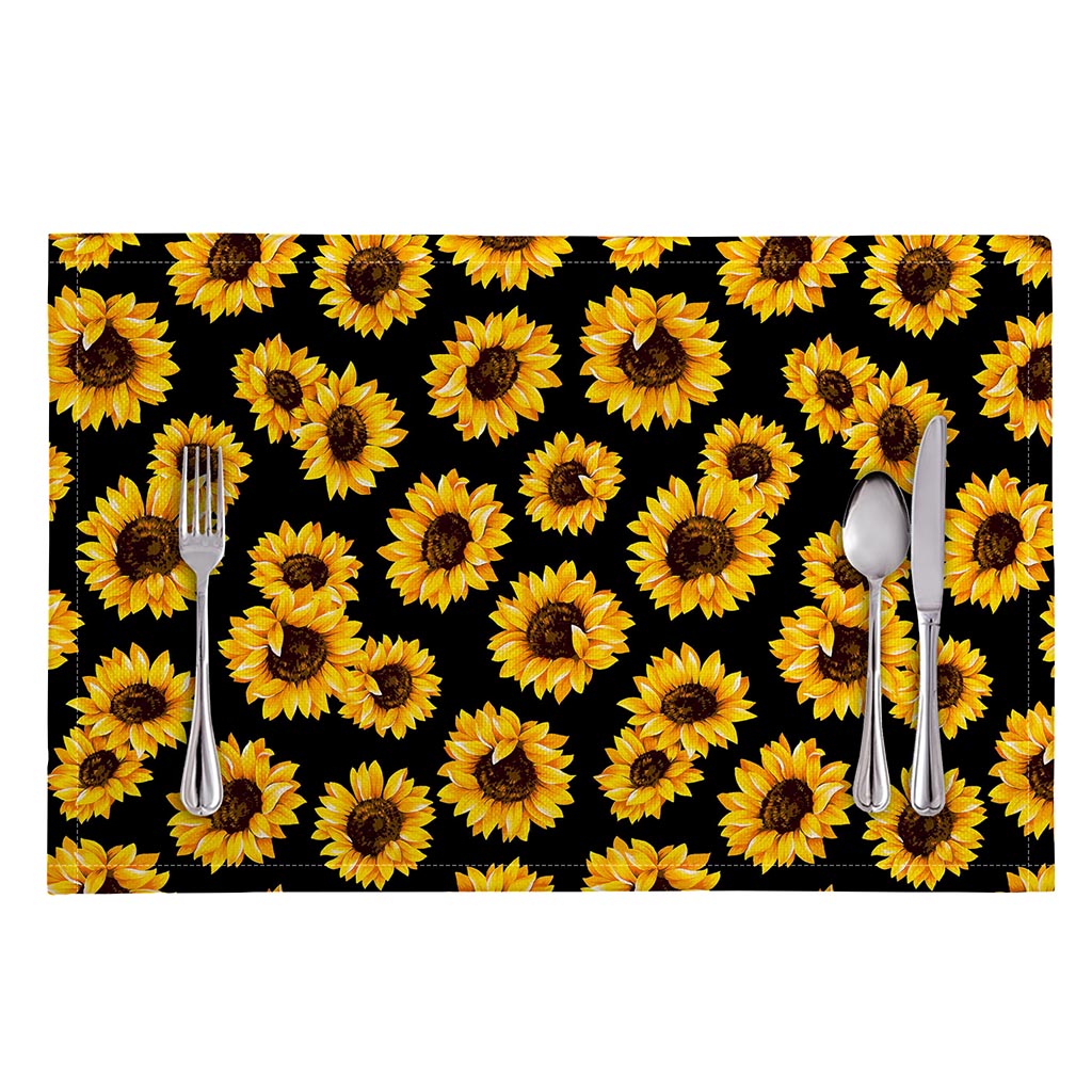 Black Sunflower Pattern Print Placemat