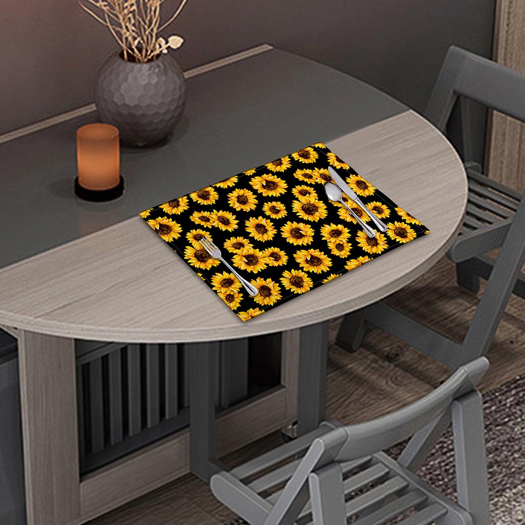 Black Sunflower Pattern Print Placemat