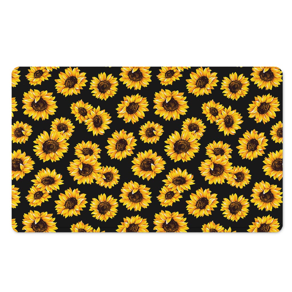 Black Sunflower Pattern Print Polyester Doormat