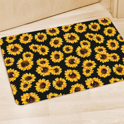 Black Sunflower Pattern Print Polyester Doormat