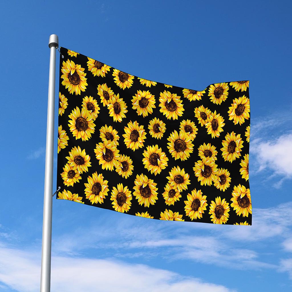 Black Sunflower Pattern Print Polyester Flag