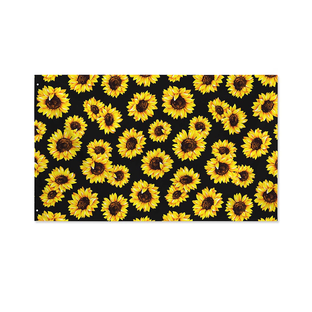 Black Sunflower Pattern Print Polyester Flag