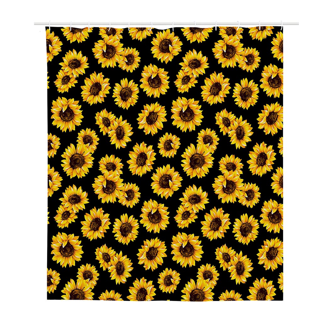 Black Sunflower Pattern Print Polyester Shower Curtain