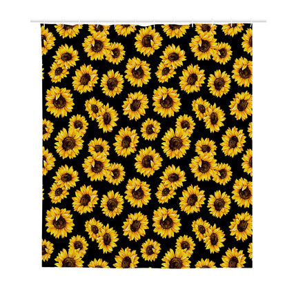 Black Sunflower Pattern Print Polyester Shower Curtain