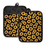 Black Sunflower Pattern Print Pot Holders With Pocket