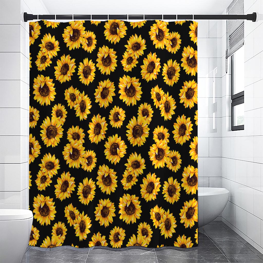 Black Sunflower Pattern Print Premium Shower Curtain