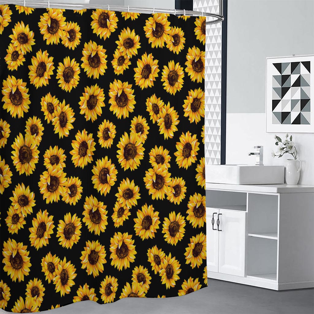 Black Sunflower Pattern Print Premium Shower Curtain