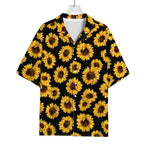 Black Sunflower Pattern Print Rayon Hawaiian Shirt