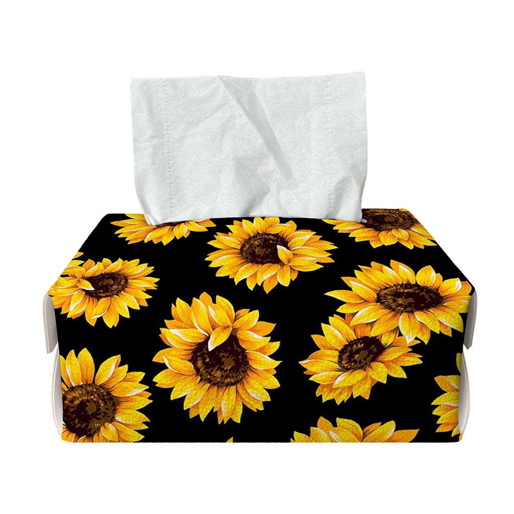 Black Sunflower Pattern Print Rectangle Tissue Box Cover