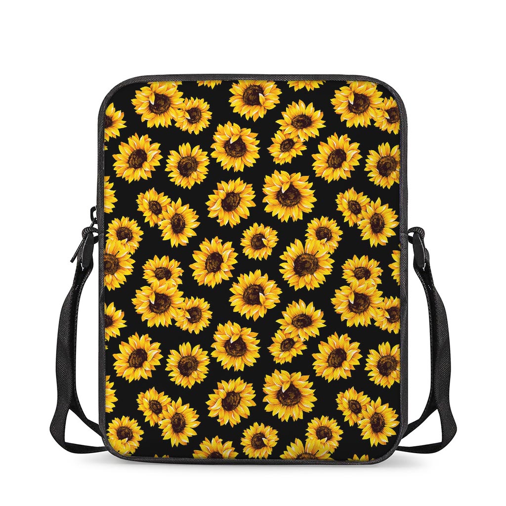 Black Sunflower Pattern Print Rectangular Crossbody Bag