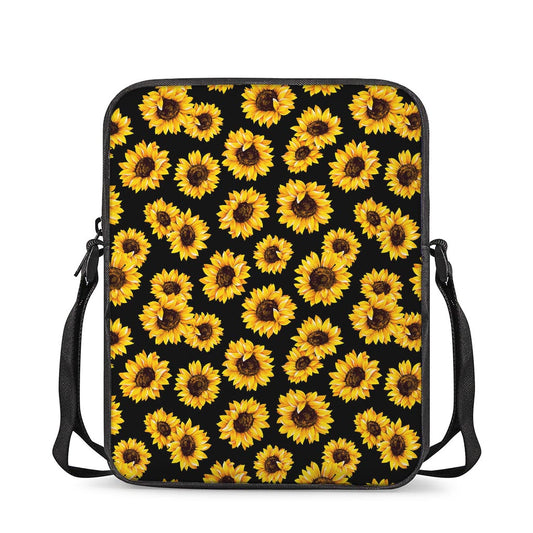 Black Sunflower Pattern Print Rectangular Crossbody Bag