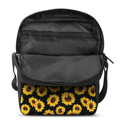 Black Sunflower Pattern Print Rectangular Crossbody Bag
