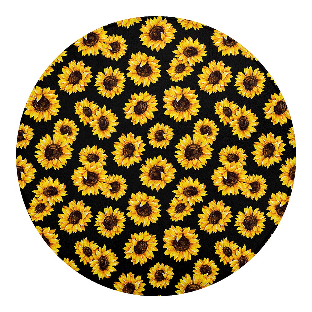 Black Sunflower Pattern Print Round Blanket