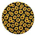 Black Sunflower Pattern Print Round Blanket